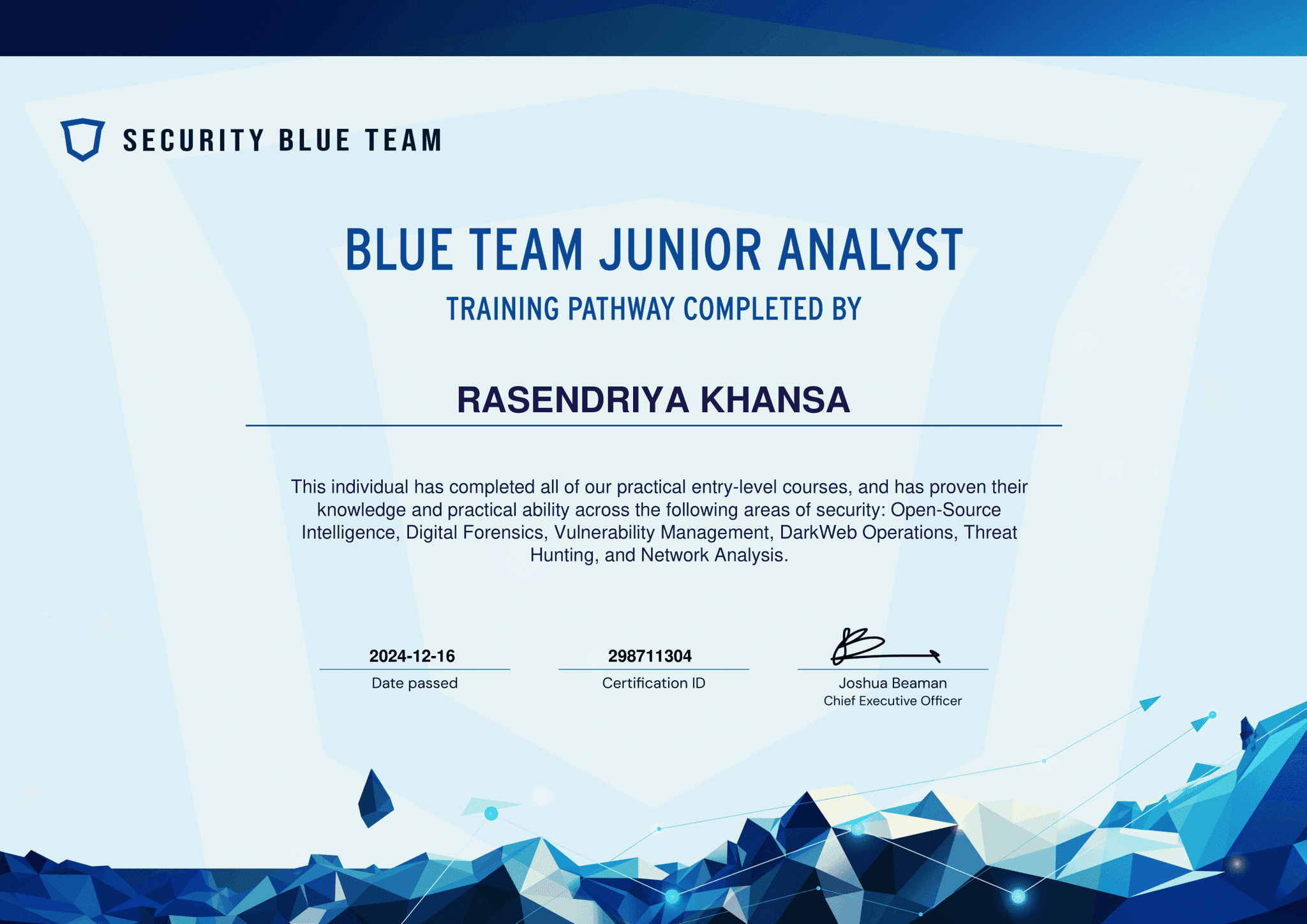 Blue Team Junior Analyst Training